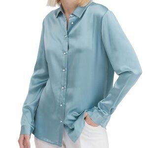 Silk-Like Light Blue Button-Down Blouse